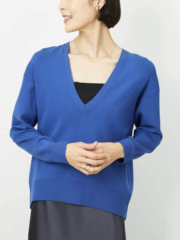 V 領針織上衣(藍色(55)/38)