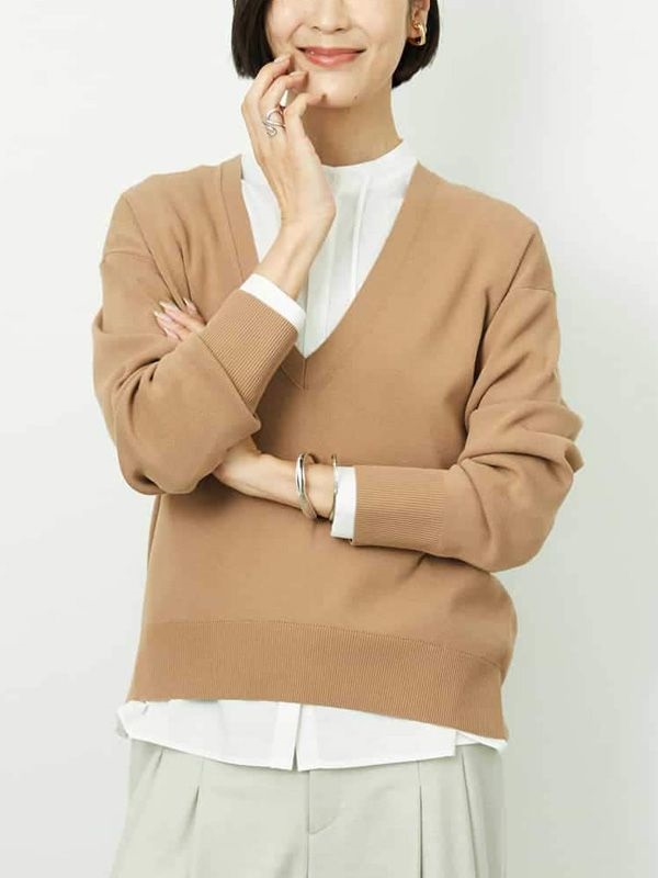 V 領針織上衣(駝色(83)/38)