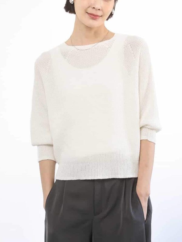 亮絲插肩袖針織衫[無接縫/日本製](白色(90)/38)