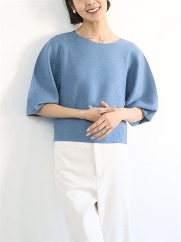 亮絲泡泡袖針織衫[無接縫/日本製](藍色(55)/38)
