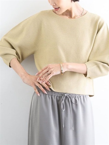 亮絲泡泡袖針織衫[無接縫/日本製]