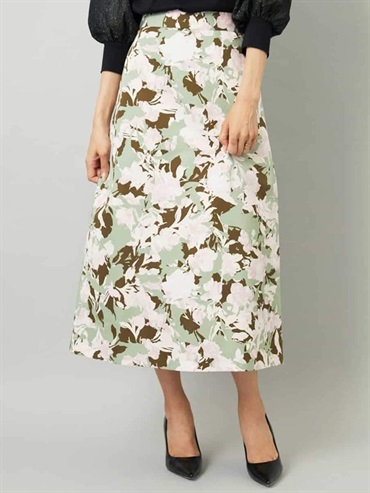 古典玫瑰印花長裙(卡其米色(36)/38)