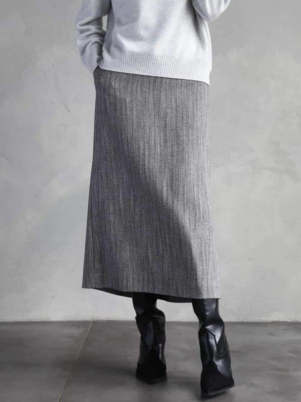 混色人字紋長裙