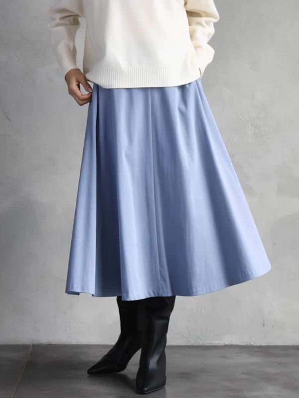 復古斜紋喇叭長裙(天藍色(50)/38)