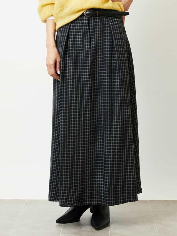 中長版格紋A字裙