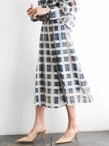 格紋壓褶傘襬裙[成套搭配](米白色(80)/38)