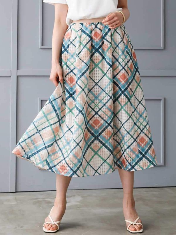 格紋喇叭裙[成套搭配](淺粉紅色(01)/38)