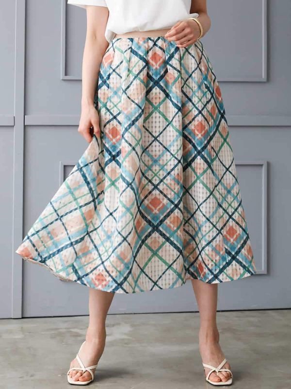 格紋喇叭裙[成套搭配]