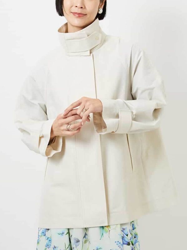 中長版立領輕量外套[防潑水](米白色(80)/38)