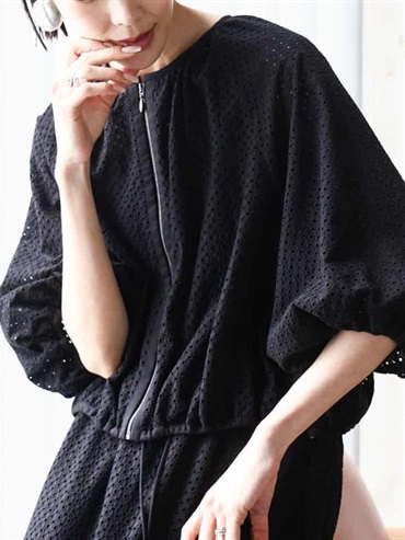 刺繡蕾絲飛行外套[成套搭配](黑色(94)/38)