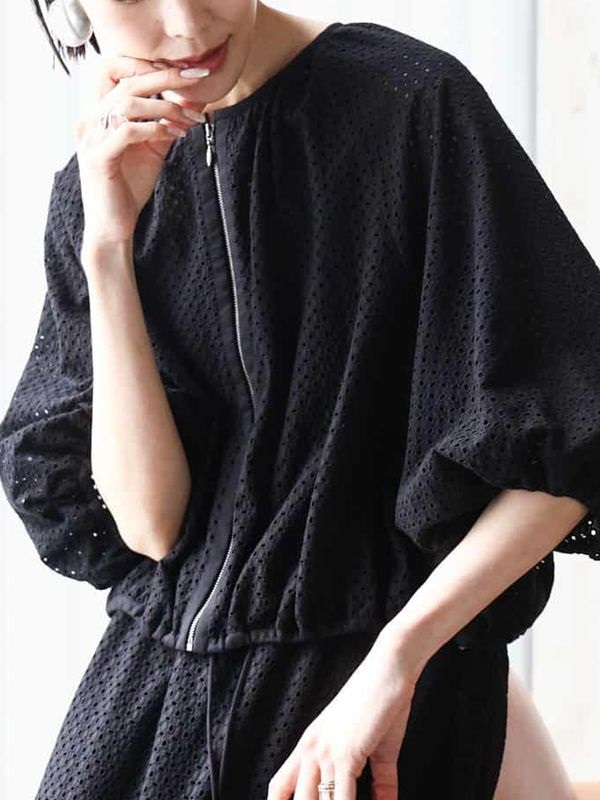 刺繡蕾絲飛行外套[成套搭配](黑色(94)/38)