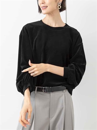 泡泡袖天鵝絨上衣[成套搭配]