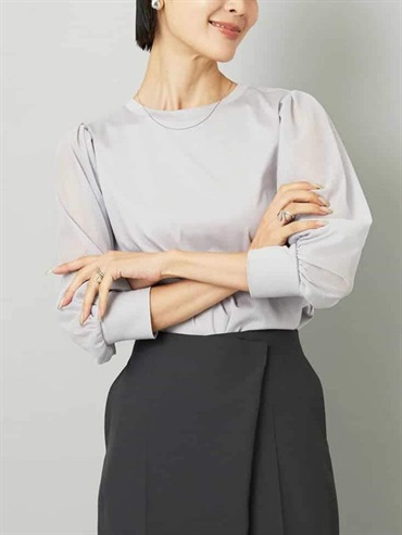 亮絲薄紗拼接袖上衣(薰衣草紫(61)/38)