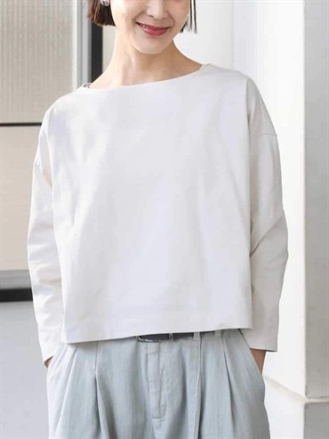 抓褶設計巴斯克T恤[日本製](米白色(80)/38)