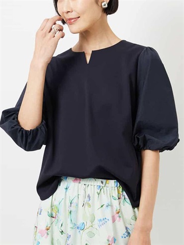 異素材拼接袖上衣(海軍藍(57)/38)