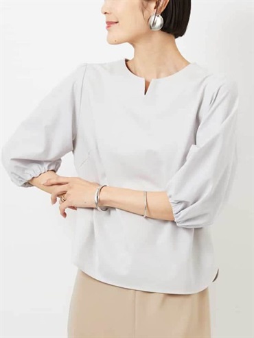 異素材拼接袖上衣(淺灰色(91)/38)