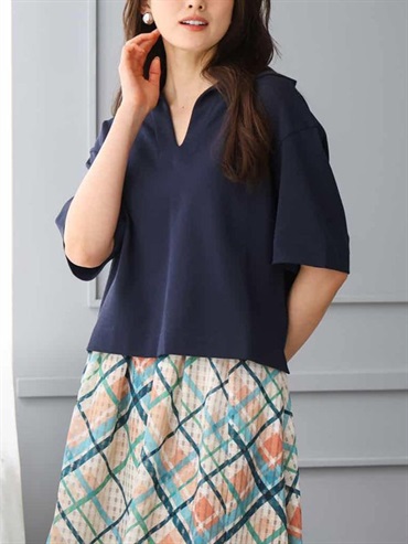 裏毛開襟領剪裁上衣[日本製](海軍藍(57)/38)