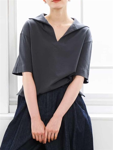 裏毛開襟領剪裁上衣[日本製]