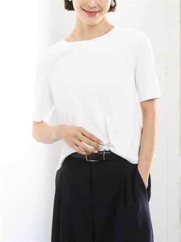 無縫線五分袖上衣[機能遮熱素材](白色(90)/38)