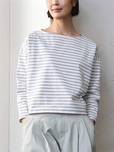 抓褶設計巴斯克條紋T恤[日本製](淺綠色(30)/38)