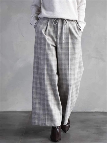 2WAY彈性格紋寬褲(淺灰色(91)/38)