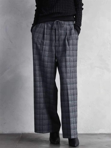 2WAY彈性格紋寬褲(黑色(94)/38)