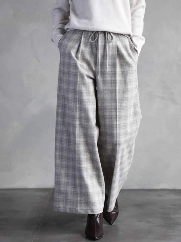 2WAY彈性格紋寬褲