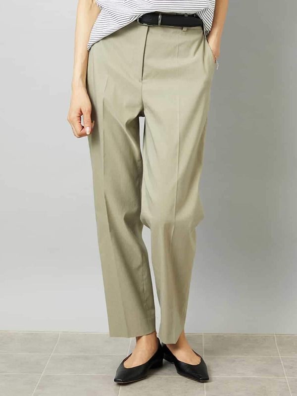 亞麻彈性錐形褲[日本製](卡其色(36)/38)