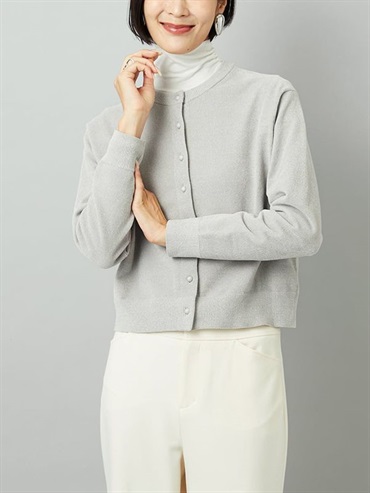 短版針織開襟衫[雪尼爾紗](淺灰色(91)/38)
