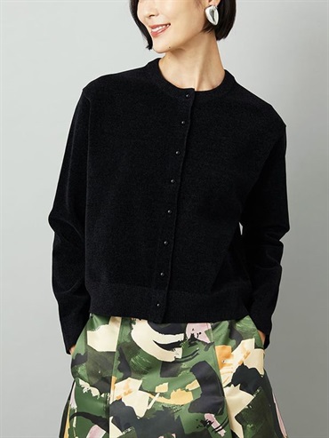 短版針織開襟衫[雪尼爾紗](黑色(94)/38)