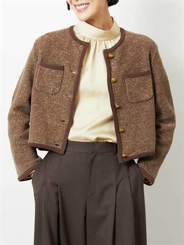 仿花呢風格亮絲毛絨針織外套