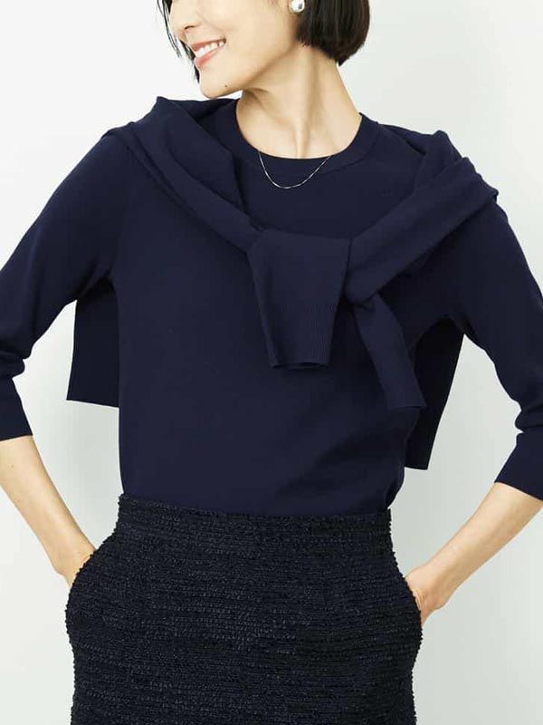 合身圓領針織開襟衫[成套搭配](海軍藍(57)/38)