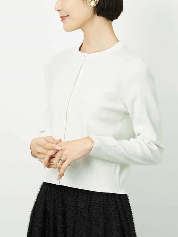 合身圓領針織開襟衫[成套搭配](白色(90)/38)