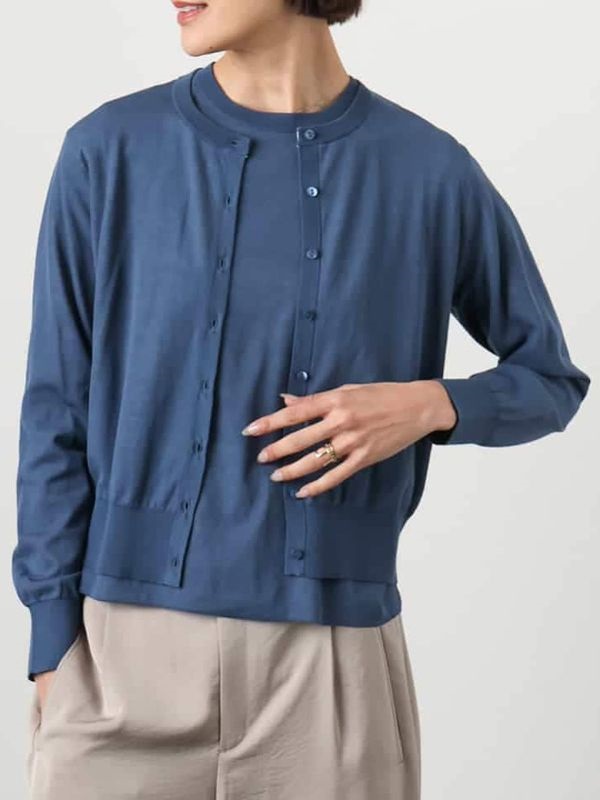 透膚針織開襟衫(藍色(55)/38)