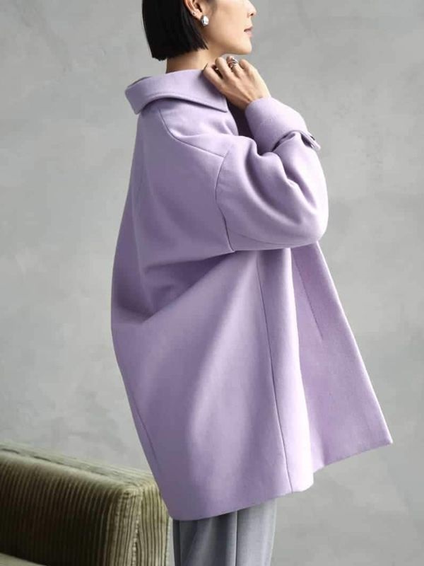 Super100羊毛立領大衣(薰衣草紫(60)/38)