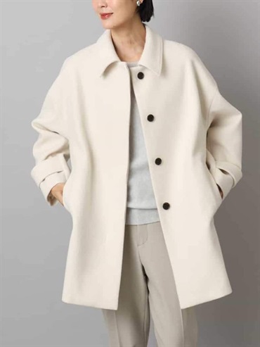 Super100羊毛立領大衣(米白色(80)/38)