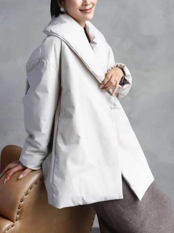 披肩領羽絨大衣[防潑水](淺灰色(91)/38)