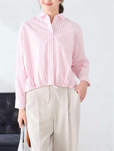 條紋短版襯衫(淺粉紅色(01)/38)