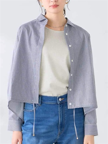 條紋短版襯衫(海軍藍(57)/38)