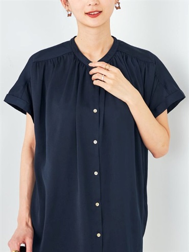 緞面抓褶上衣(海軍藍(57)/36)