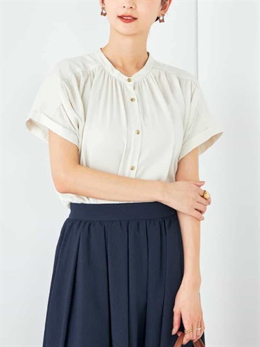 緞面抓褶上衣(米白色(80)/36)