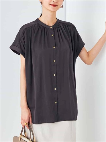 緞面抓褶上衣(深灰色(93)/36)