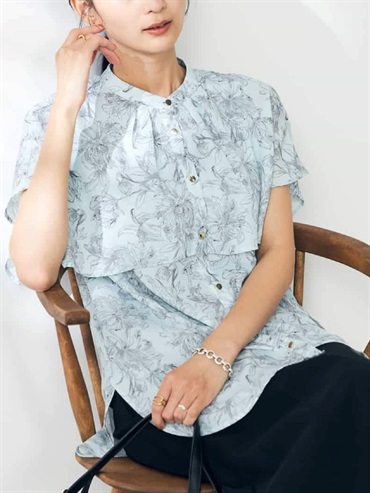 花卉印花斗篷袖上衣(淺綠色(30)/36)
