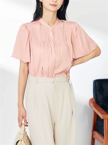 緞面皺褶上衣(粉紅色(03)/36)