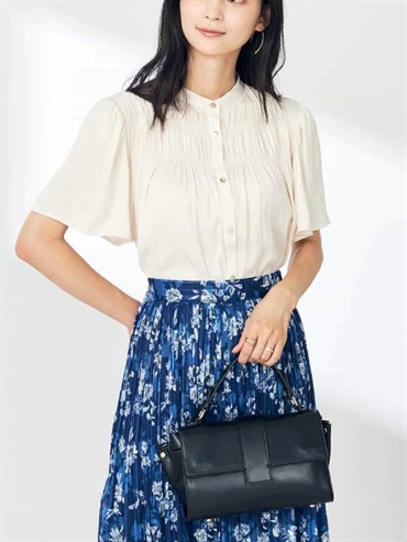 緞面皺褶上衣(米白色(80)/36)