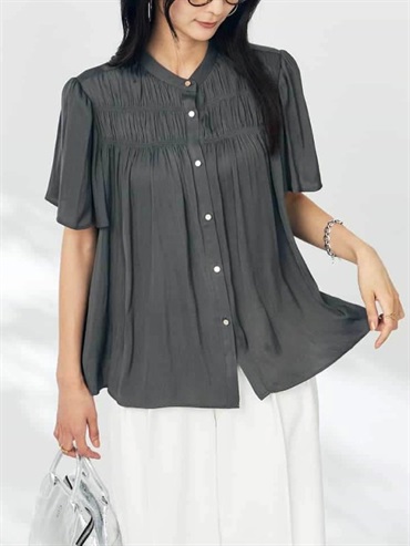 緞面皺褶上衣(深灰色(93)/36)
