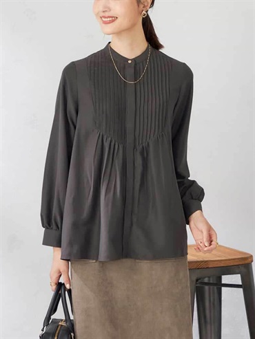 摺線喇叭袖襯衫(深灰色(93)/38)