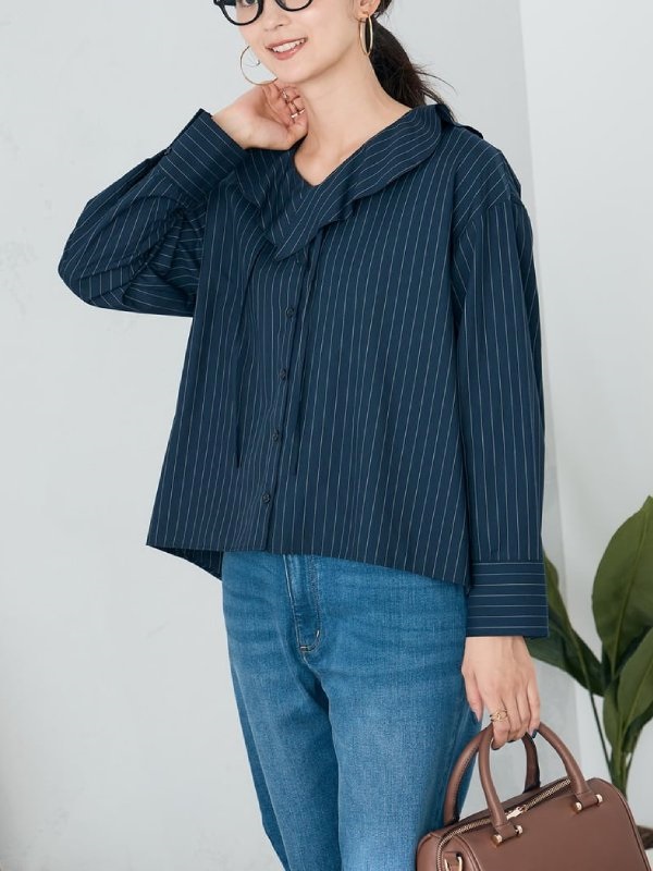 荷葉邊條紋襯衫