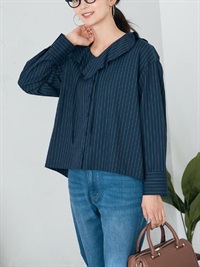荷葉邊條紋襯衫