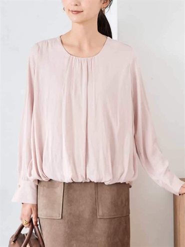 緞面泡泡袖襯衫(淺粉紅色(01)/36)